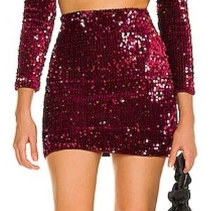 NWT Camila Coelho Justina Burgundy Red Sequin Mini Skirt Womens Size S